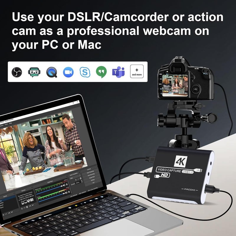 PACOXI بطاقة التقاط الفيديو USB 3.0، مسجل HDMI بدقة 1080P، بطاقة التقاط الألعاب لنظامي Windows/Mac OS، متوافقة مع Switch/PS5/PS4/Xbox/PC/كاميرا لـ OBS، Twitch، TikTok، البث المباشر على YouTube والتسجيل. - Image 2